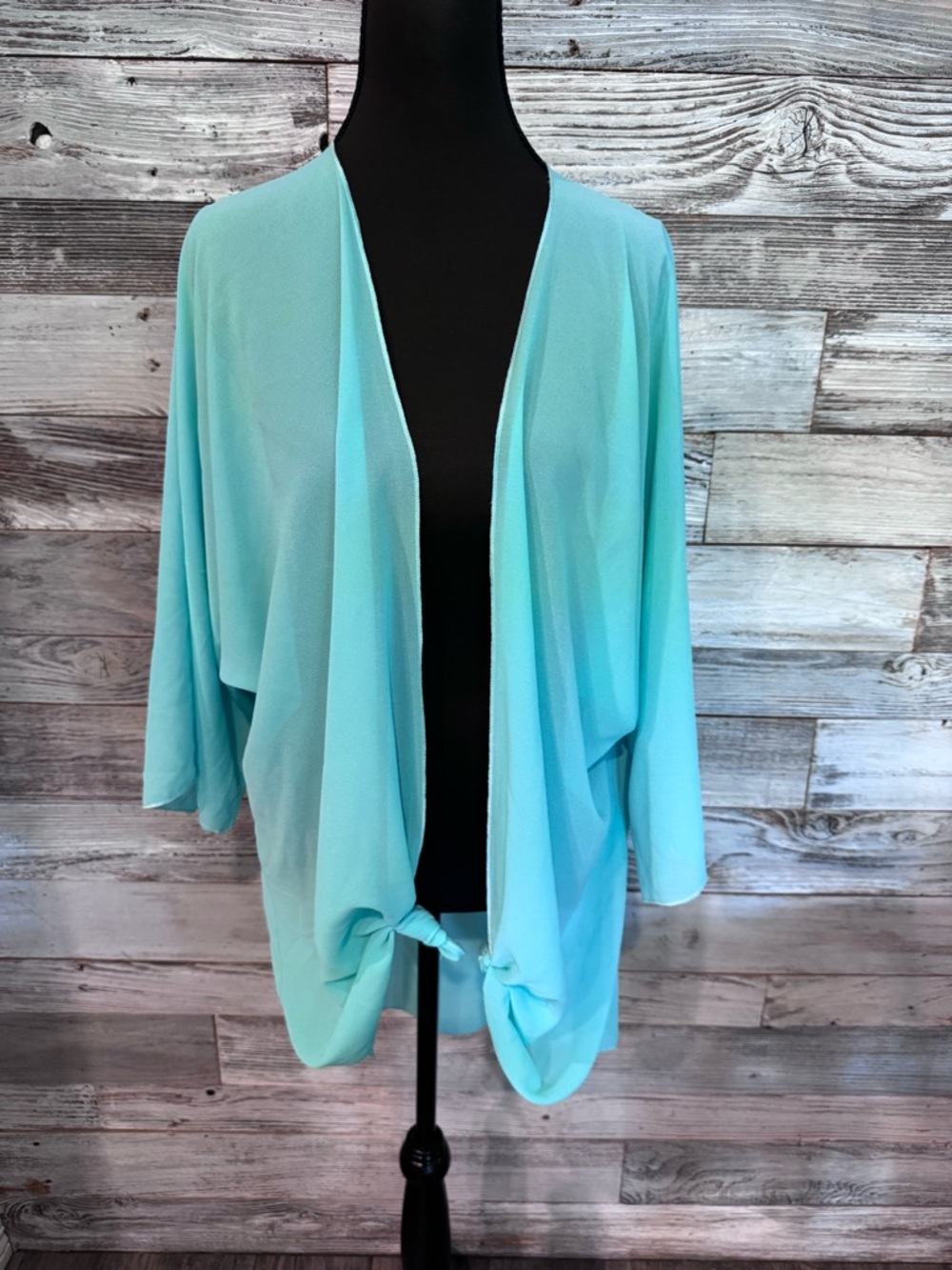 Light Aqua Open Front Sheer Cardigan